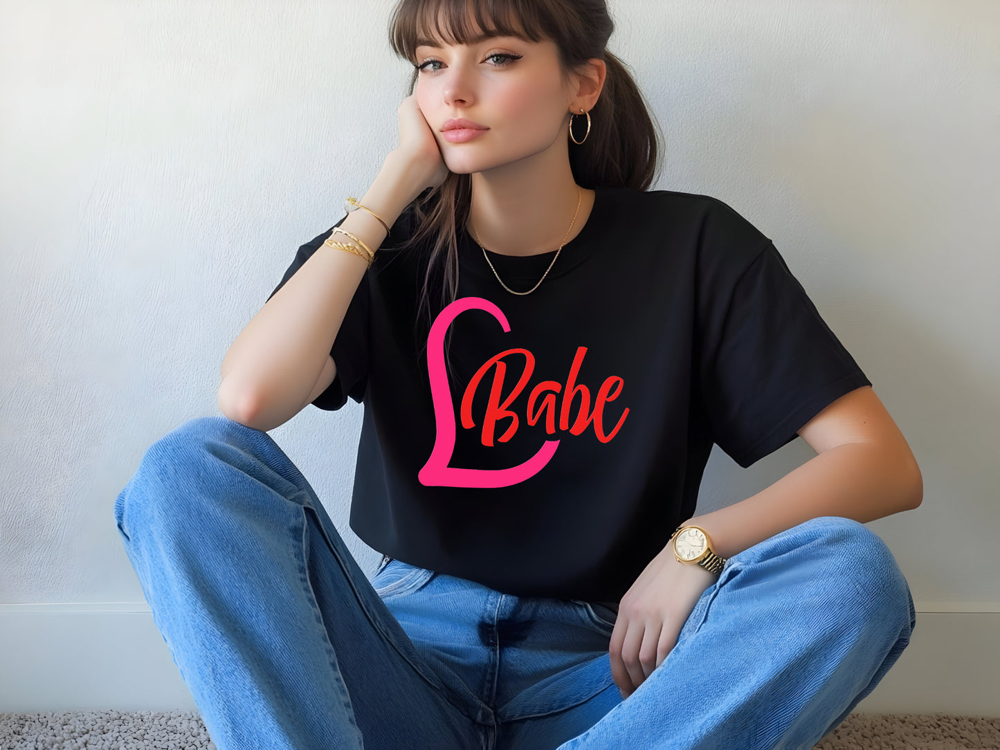 Babe Pink Heart Red Letters- Color DTF Transfer